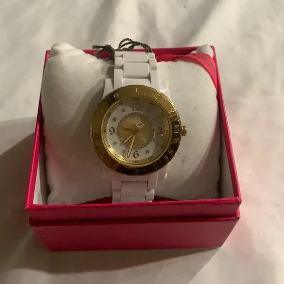 NWT Juicy Couture Gold and White Watch Accessories | Nwt Juicy Couture Jetsetter White Band Rose  main image 4